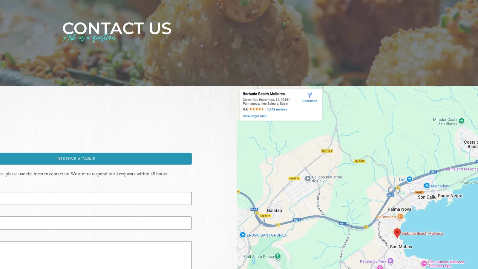 Restaurant website design and booking system, Mobile