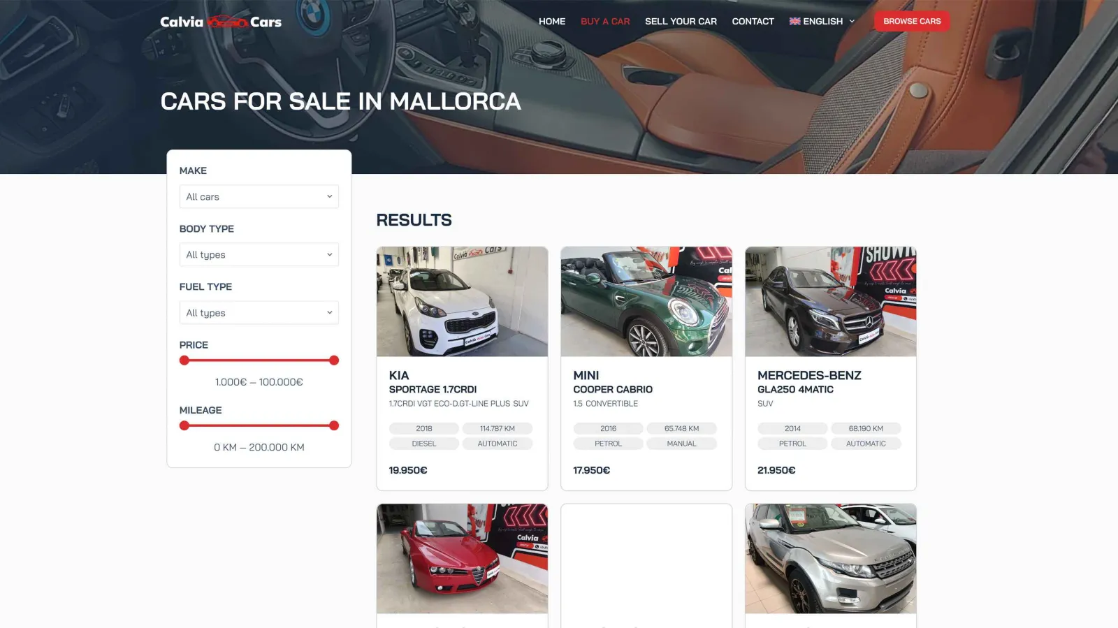 Redesign Calvia Cars website, result