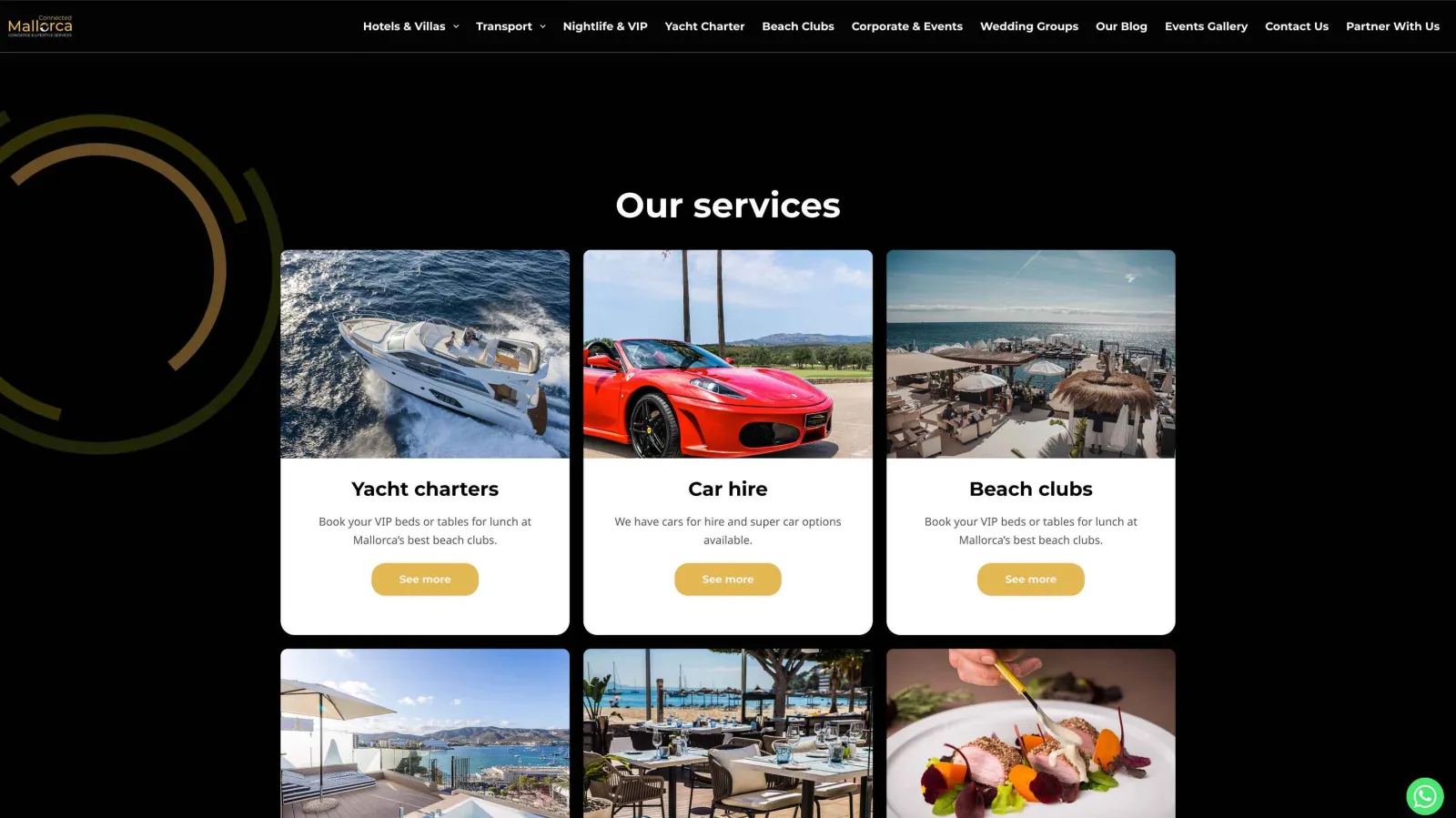 Luxury concierge website design, interface