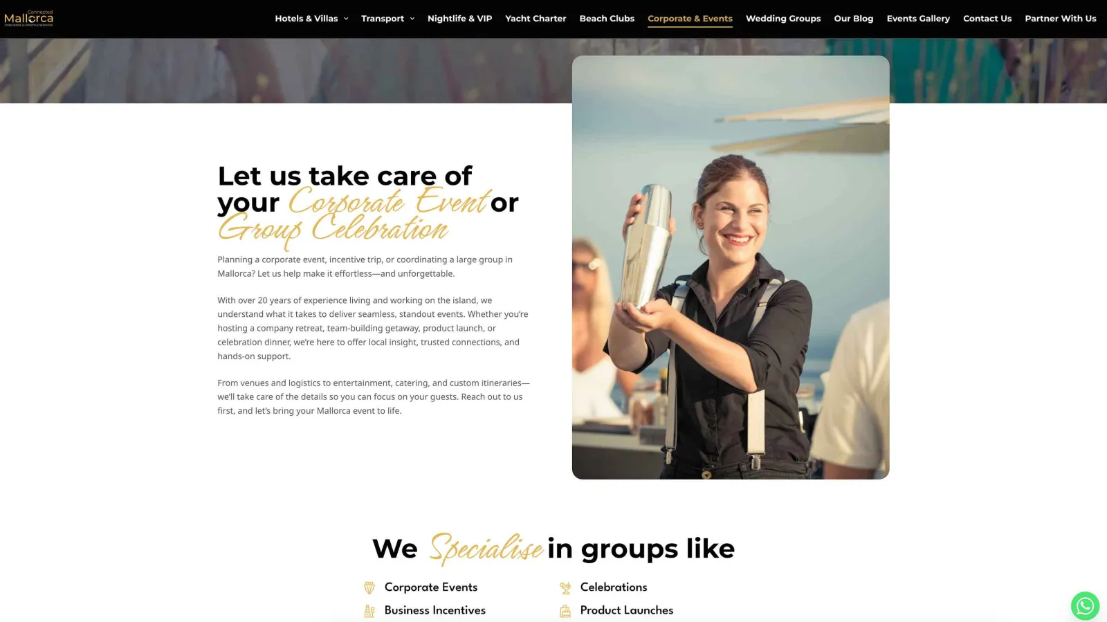 Luxury concierge website design, view