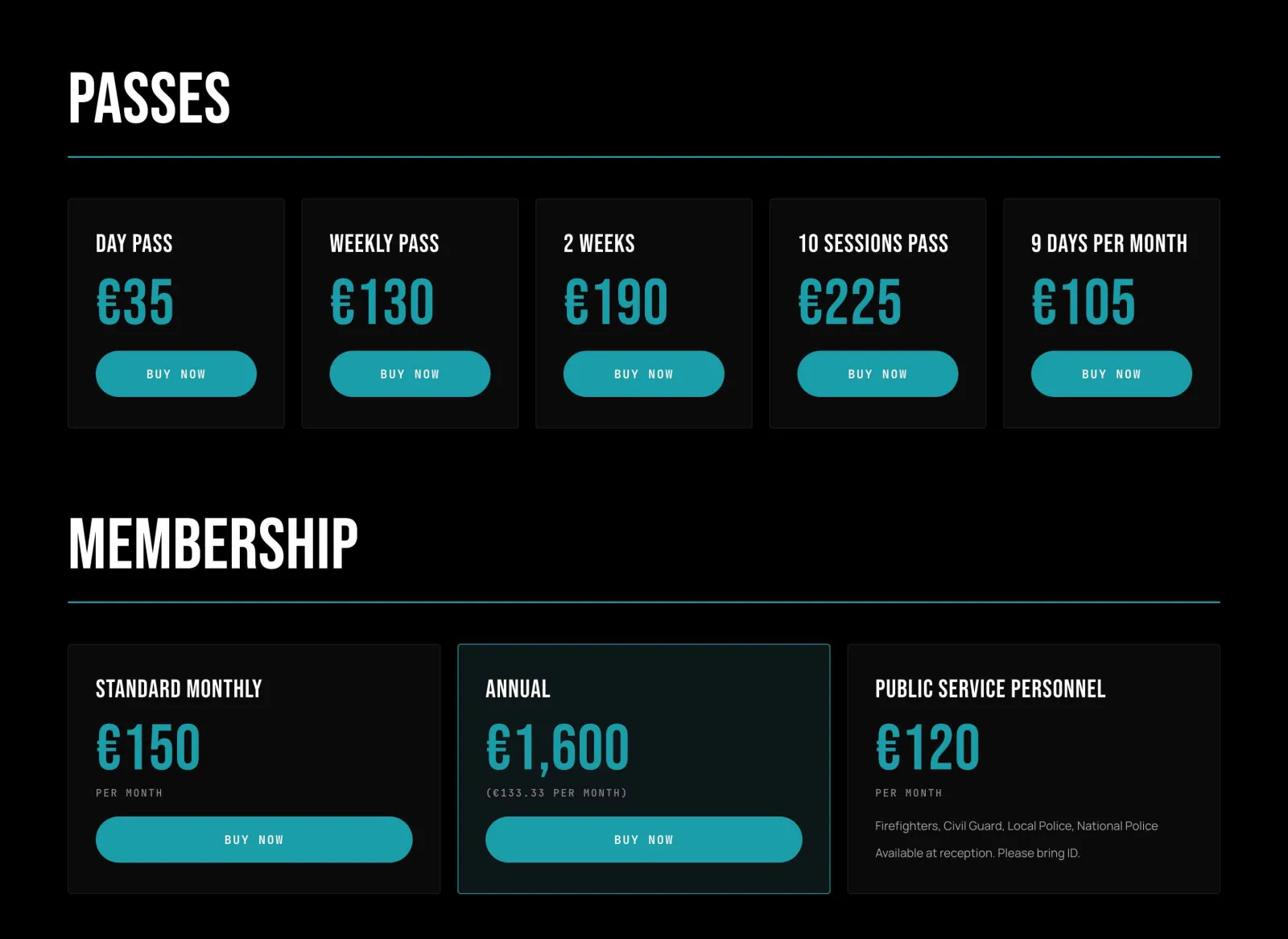 Hybryd Mallorca website, passes and membership pricing