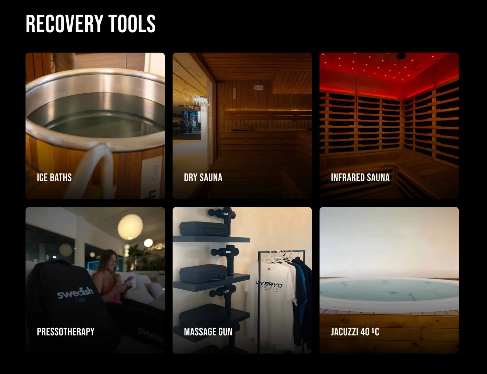 Hybryd Mallorca website, Recovery Lab tools including ice baths and saunas