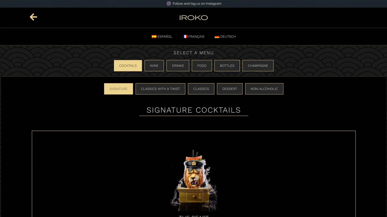 Iroko multilingual digital menu