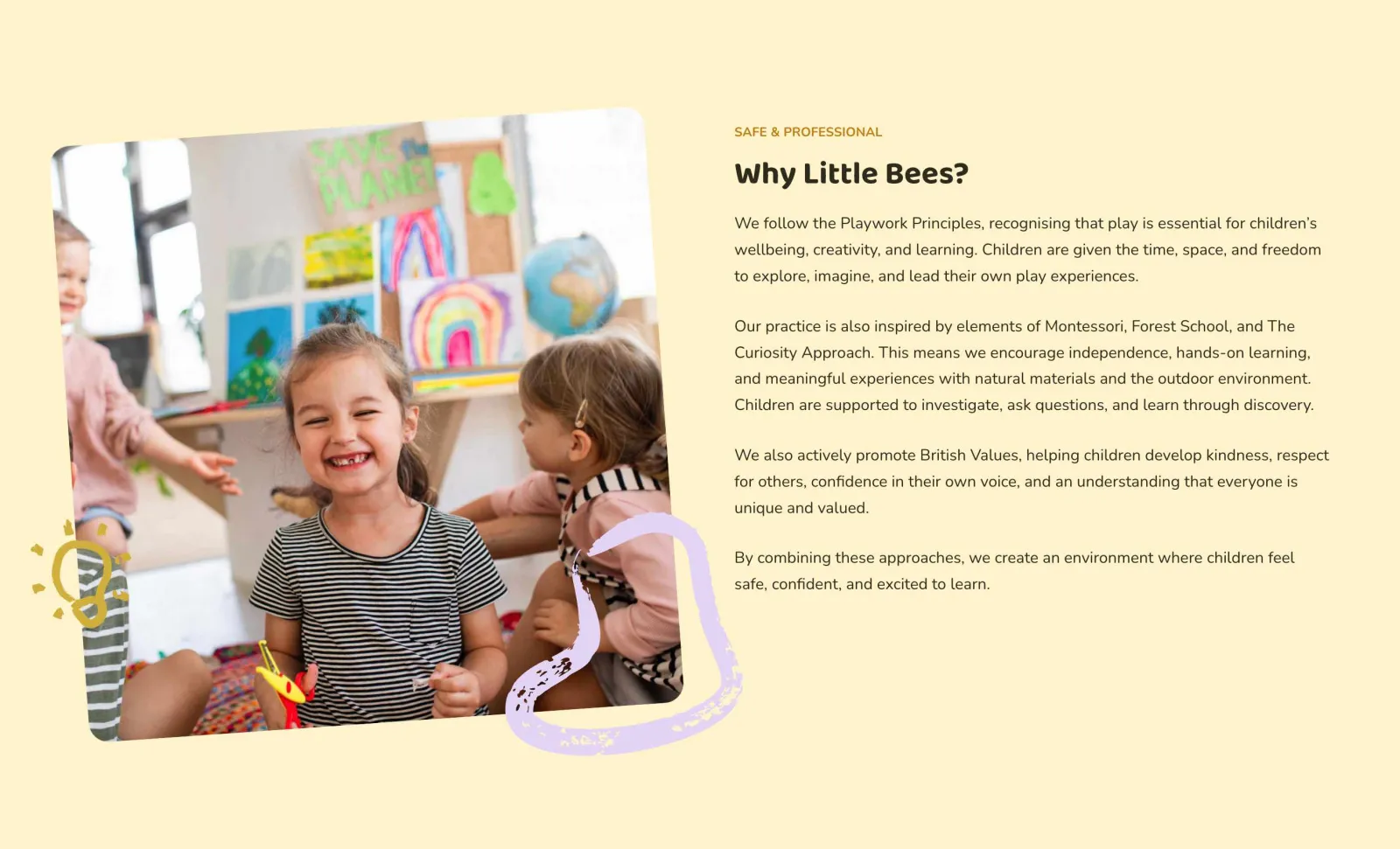 Little Bees Childcare website, play, love, learn