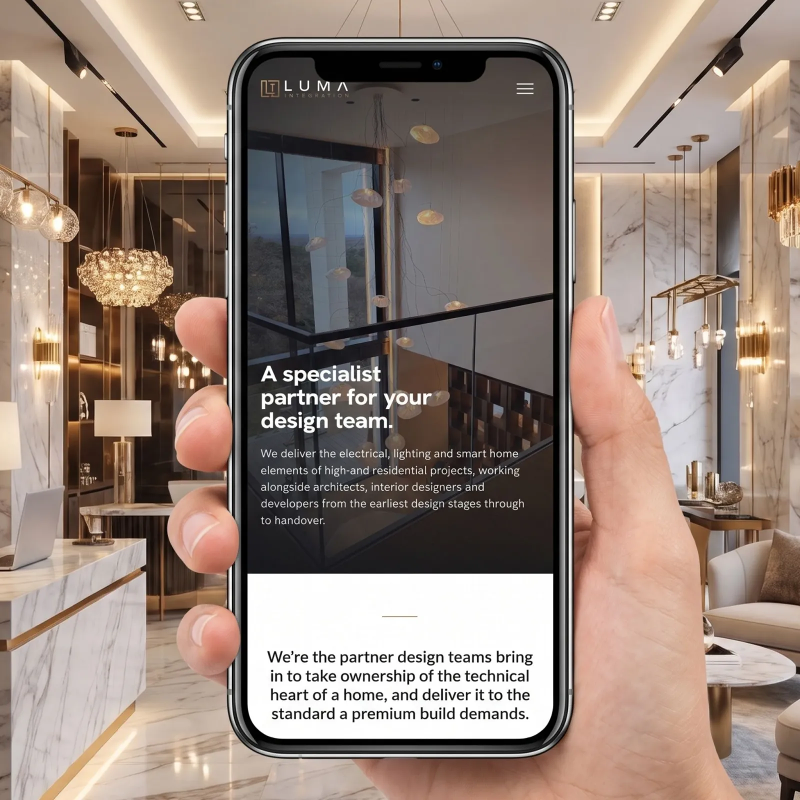 Luma Integration website, Architects and Developers page on a phone