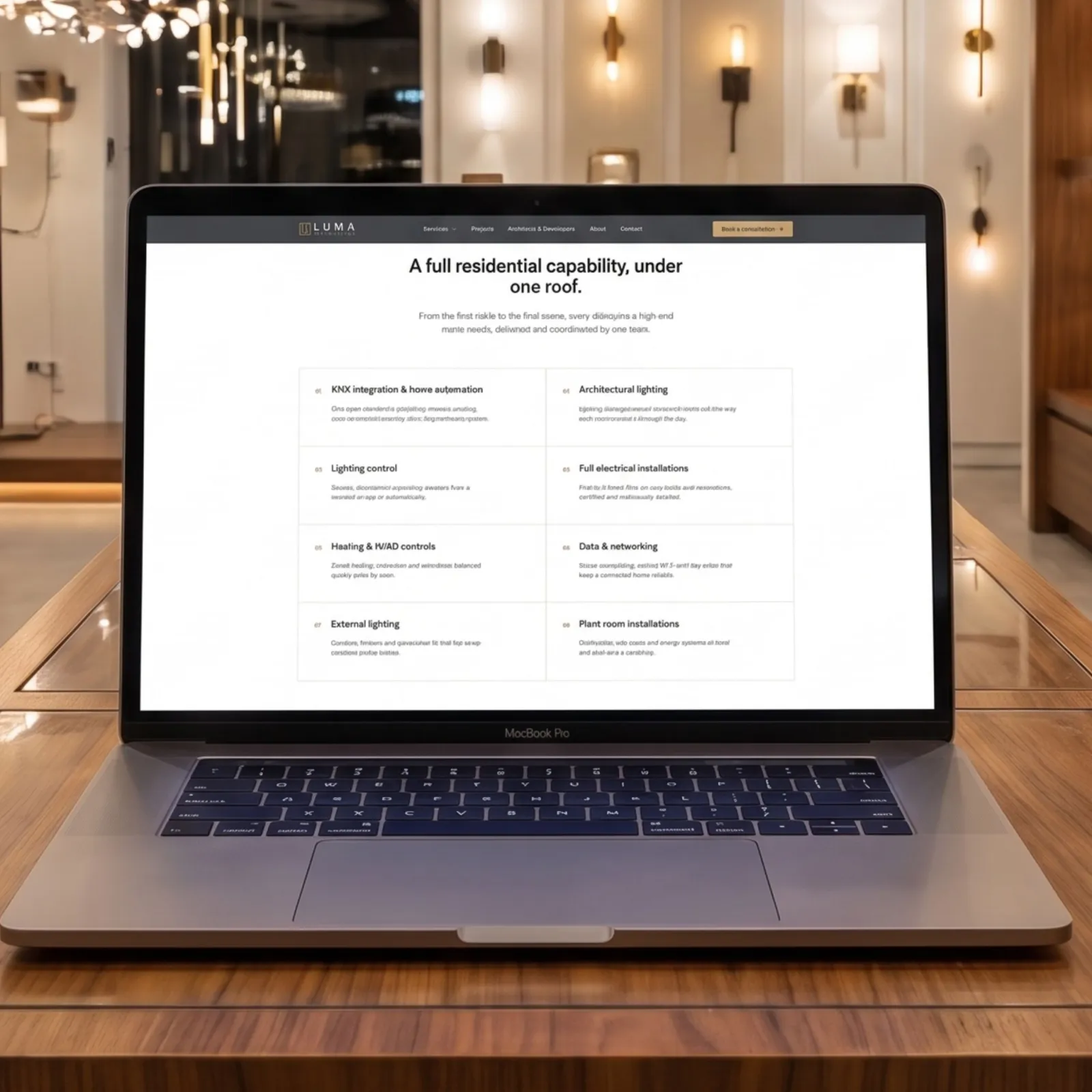 Luma Integration website, residential services grid