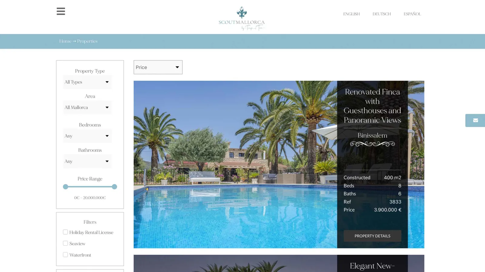 Web design for real estate Scout Mallorca, view