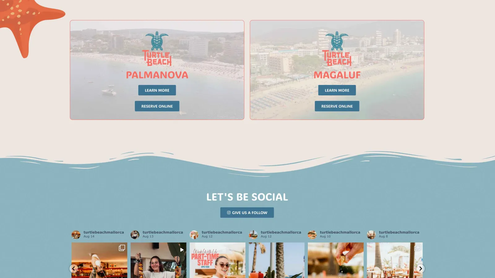 Website design for beach restaurant, result