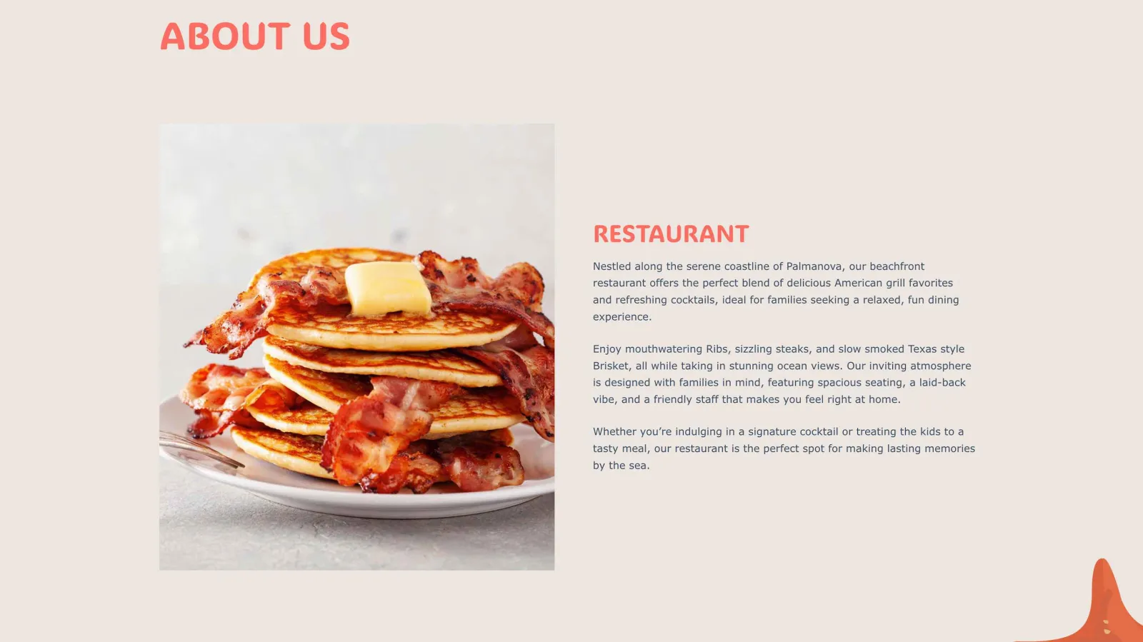 Website design for beach restaurant, interface