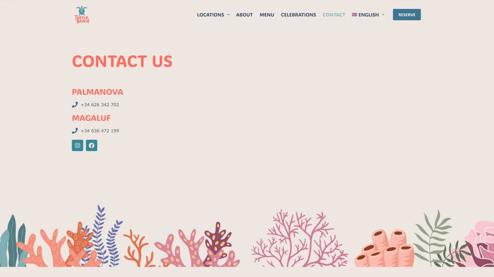 Website design for beach restaurant, Mobile